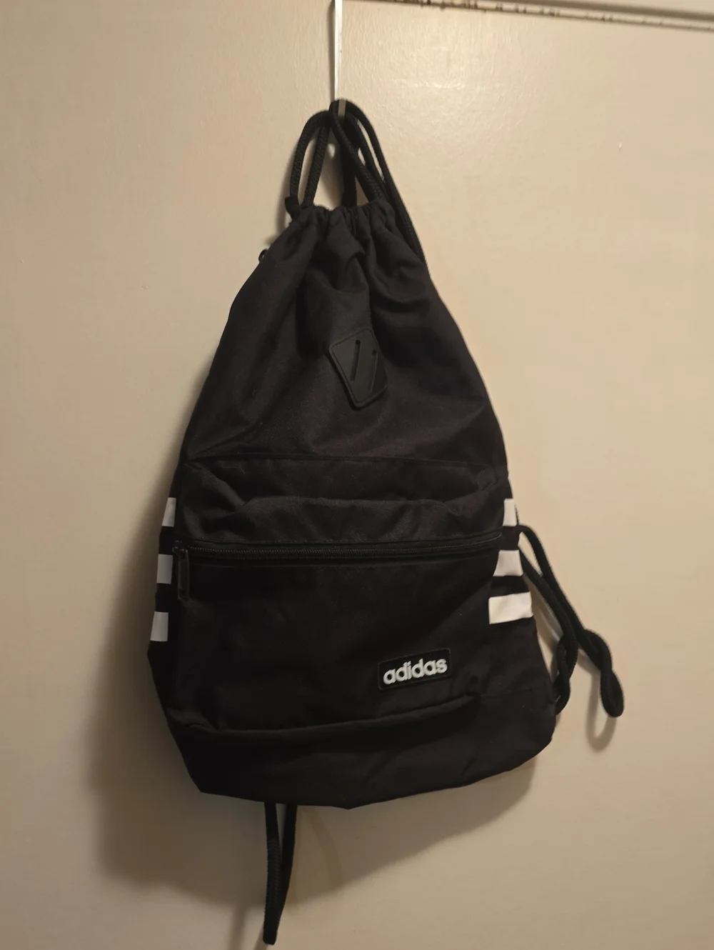 Adidas Black Backpack Drawstring Gym Sack with White Stripes